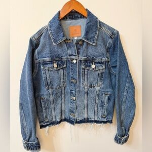 ANINE BING Jackie 1999 Cropped Denim Jacket Raw Hem Blue Medium